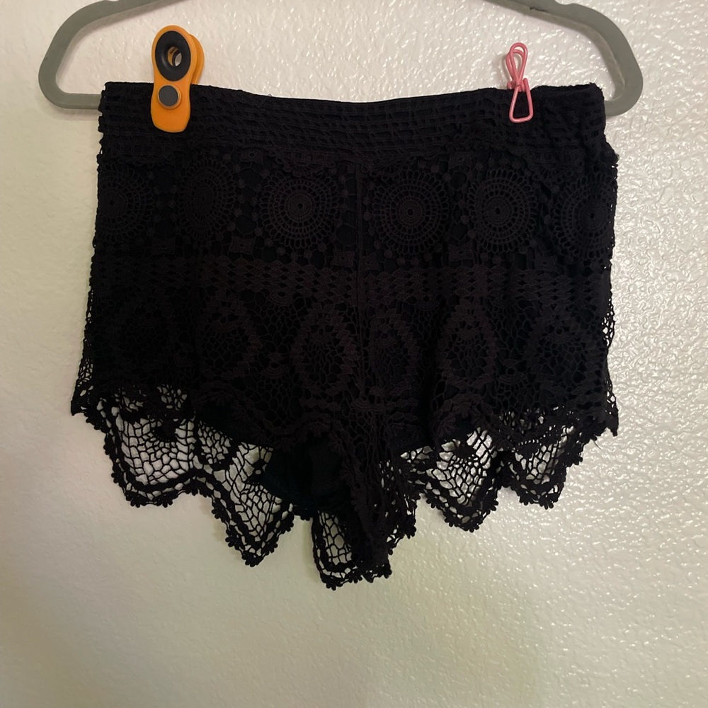 Black Crochet Shorts